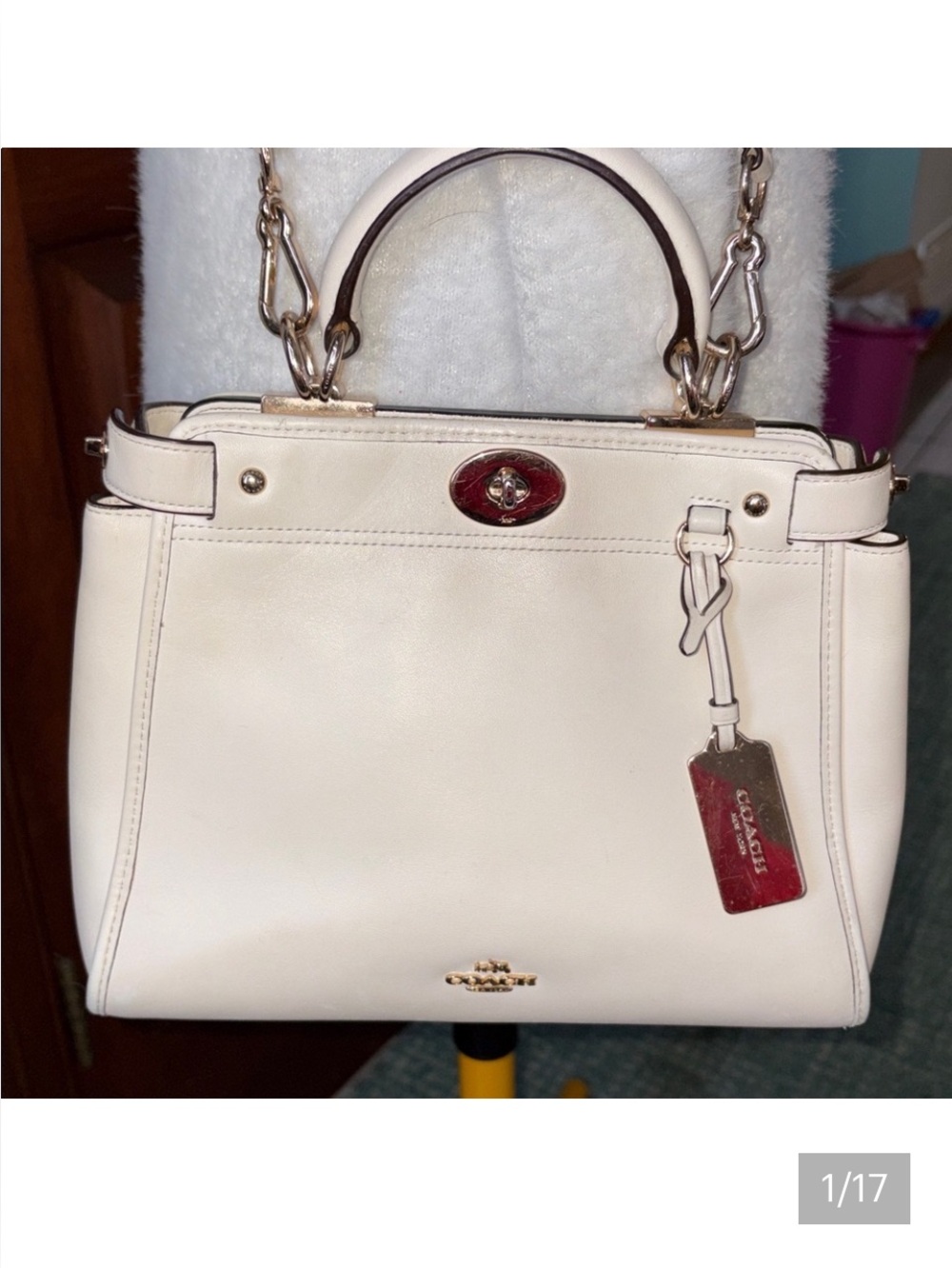 Coach Satchel Crossbody bag smooth leather cream/gold tone 4 turn locks EUC - Picture 1 of 17
